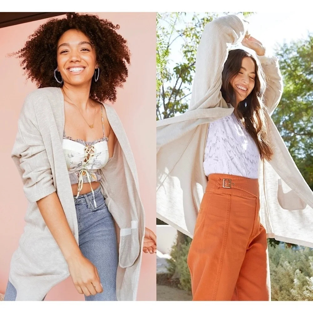 anthropologie donni oatmeal slouchy ribbed open face cardigan one size